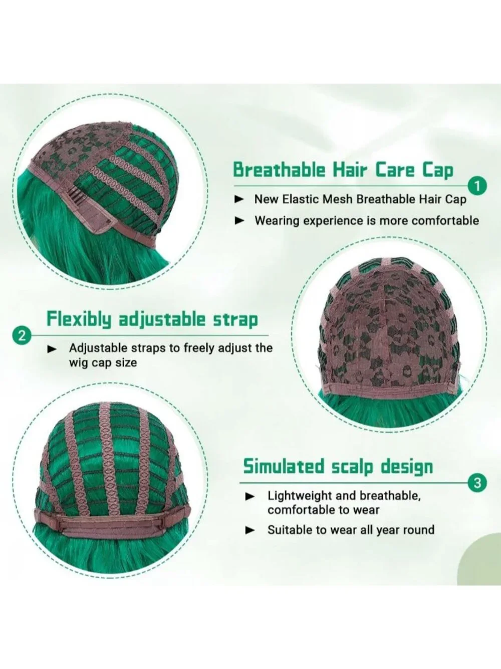 Women's Green 14 Inch Short Shoulder Length Synthetic Bangs Wavy Bob Wig